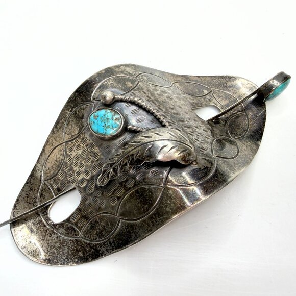 Navajo David F. Garciahand made Sterling Turquoise Hair Barrette 53.2g SS202 main image 8